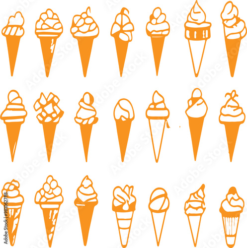 icecream set icon silohutte vector white background,generative ai