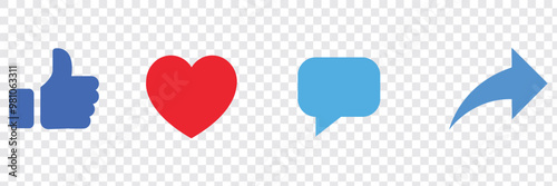 Like, Comment, save and Share Button Icon Vector EPS 10.