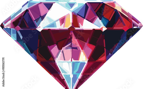 Pixelated diamond icon pixel art on white isolated background, vector design.