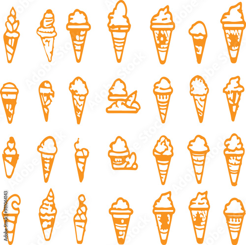 icecream set icon silohutte vector white background,generative ai photo