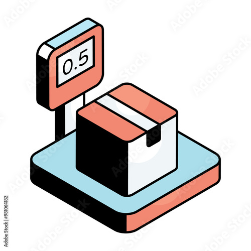 Conceptual flat design icon of parcel weighing