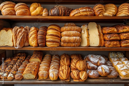 High-Resolution Photography of Assorted Breads and Pastries in Bakery Store AI generated illustration