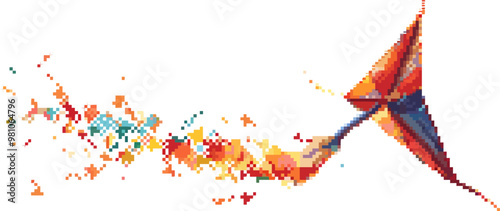 Pixelated pixelated kite icon pixel art on white isolated background, vector design.