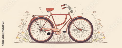 Charming vintage bicycle with an ornate frame and a bell, evoking a sense of timeless travel, flat, vector illustration, Vintage hand drawn.