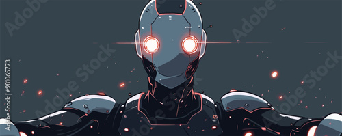Futuristic cyborg with mechanical limbs and glowing eyes Vector flat minimalistic isolated illustration