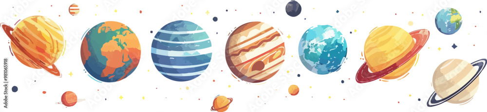 Toy planets on a white background. Vector flat minimalistic isolated illustration Toy planets on a white background. Vector flat minimalistic isolated illustration