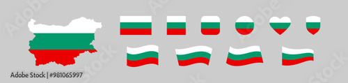 Bulgaria map and flag icon set. National country symbol. Isolated vector