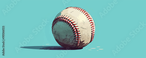 A baseball with red stitching and a leather cover, lying on the white background. Vector flat minimalistic isolated