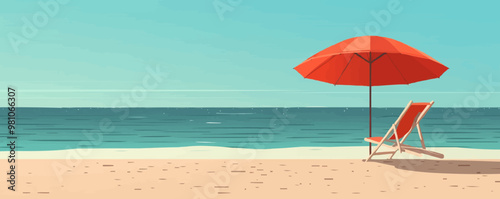 Beach umbrella on sand. Vector flat minimalistic isolated illustration.