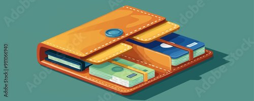 A wallet made of leather or fabric, with compartments for money, cards, and ID. Vector flat minimalistic isolated