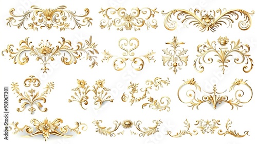 Elegant Vintage Gold Decorative Elements: Exquisite Frames, Swirls, and Borders for Timeless Design