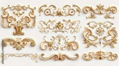 Elegant Vintage Gold Decorative Elements: Exquisite Frames, Swirls, and Borders for Timeless Design