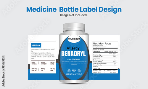 Multi-vitamin or food supplement sticker bottle jar label design banner packaging oil label and capsule pill human good for health medical product