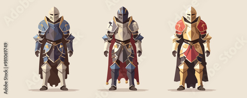 Medieval knight's armor displayed on a stand Vector flat minimalistic isolated