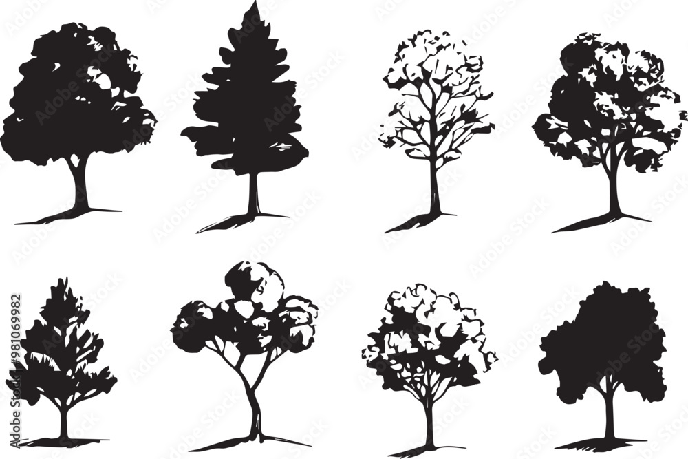 Fototapeta premium Set Trees. Hand drawn vector illustration 