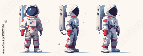Toy spacesuits on a white background. Vector flat minimalistic isolated