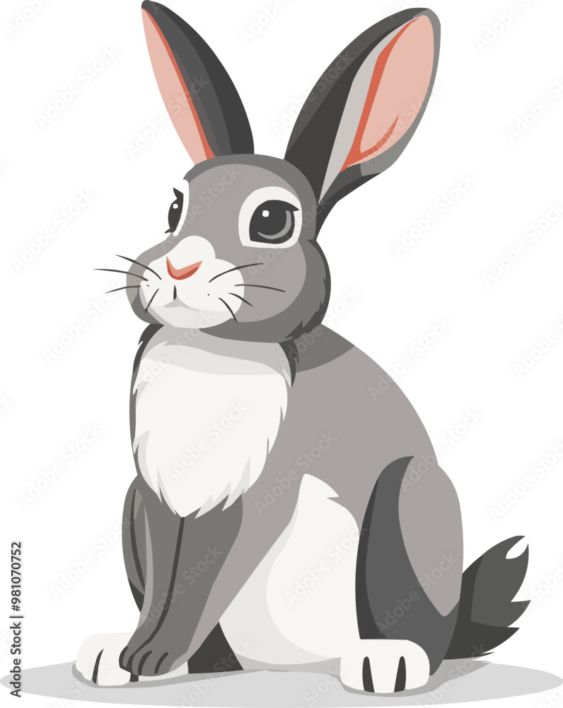 Cute rabbit icon flat on white isolated background, vector design.