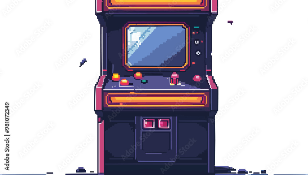 Draw pixel art of a stylish retro arcade machine, pixel art on white isolated background, vector design. Draw pixel art of a stylish retro arcade machine, pixel art on white isolated background, vector design.