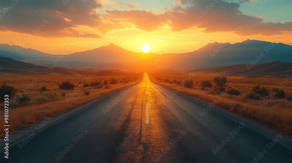 Stunning Sunset Over Highway Perfect for Travel Promotions and Inspirational Content Stunning Sunset Over Highway Perfect for Travel Promotions and Inspirational Content