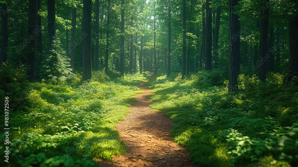 Obraz premium Lush Green Forest Path Inviting Exploration and Relaxation in Nature