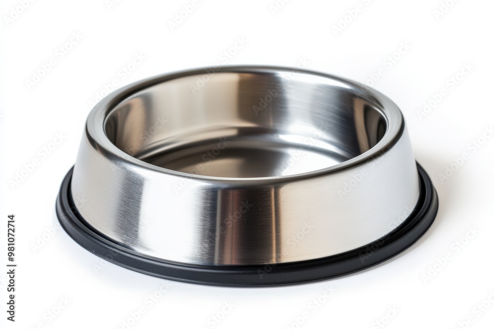 Pet Bowl. Metal Bowl for Dog and Cat Food Isolated on White Background