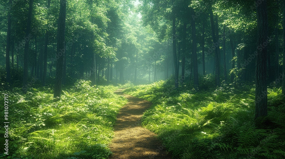 Obraz premium Lush Green Forest Path: A Tranquil Escape into Nature's Beauty
