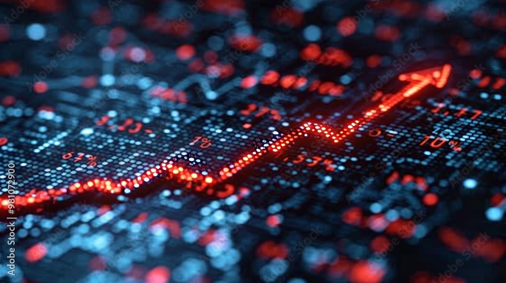 Red Arrow Growing Up On Digital Circuit Board. Concept For Technology, Stock Market, Finance Growth. Red Arrow Growing Up On Digital Circuit Board. Concept For Technology, Stock Market, Finance Growth.
