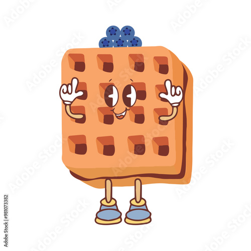 Waffle icon with filling. Vector illustration of waffles in kawaii style, breakfast pastry, sweet snack. Vector illustration