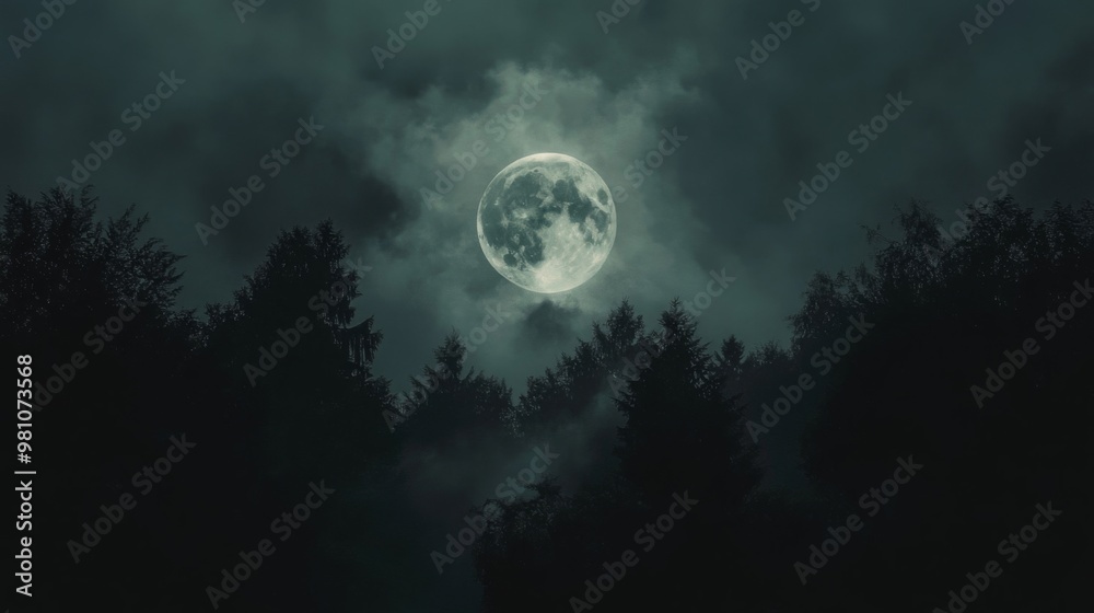 Full Moon Shining Over a Silhouetted Forest Full Moon Shining Over a Silhouetted Forest