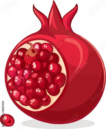 Elegant pomegranate icon flat on white isolated background, vector design.