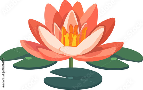 Elegant water lily icon flat on white isolated background, vector design.