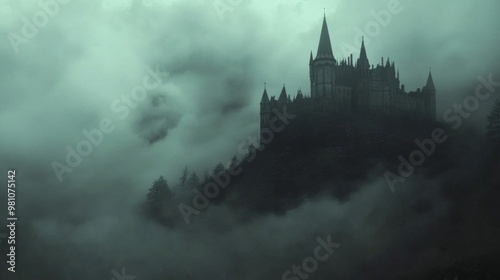 A Dark and Misty Castle Perched High on a Hilltop