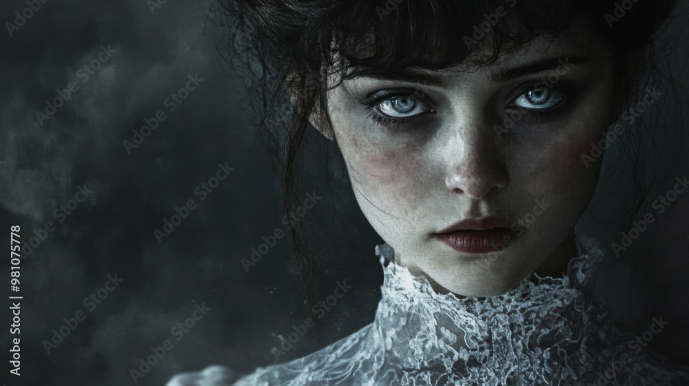 A Woman With Blue Eyes Gazing Intensely A Woman With Blue Eyes Gazing Intensely