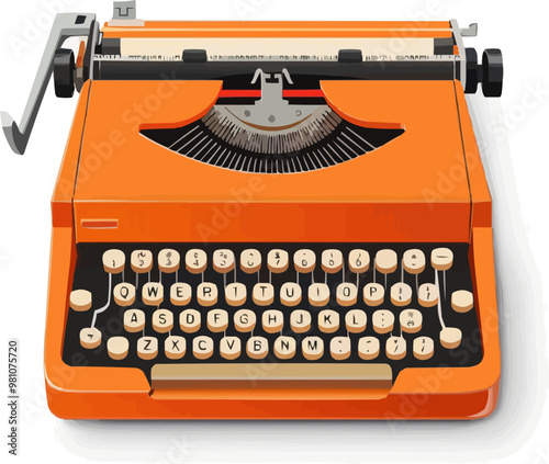 Retro typewriter icon flat on white isolated background, vector design.