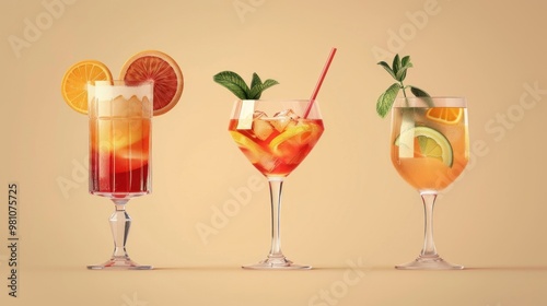Cocktails retro posters set. Vintage flyers with refreshing alcoholic drinks. Cosmopolitan, Aperol Spritz and Daiquiri.