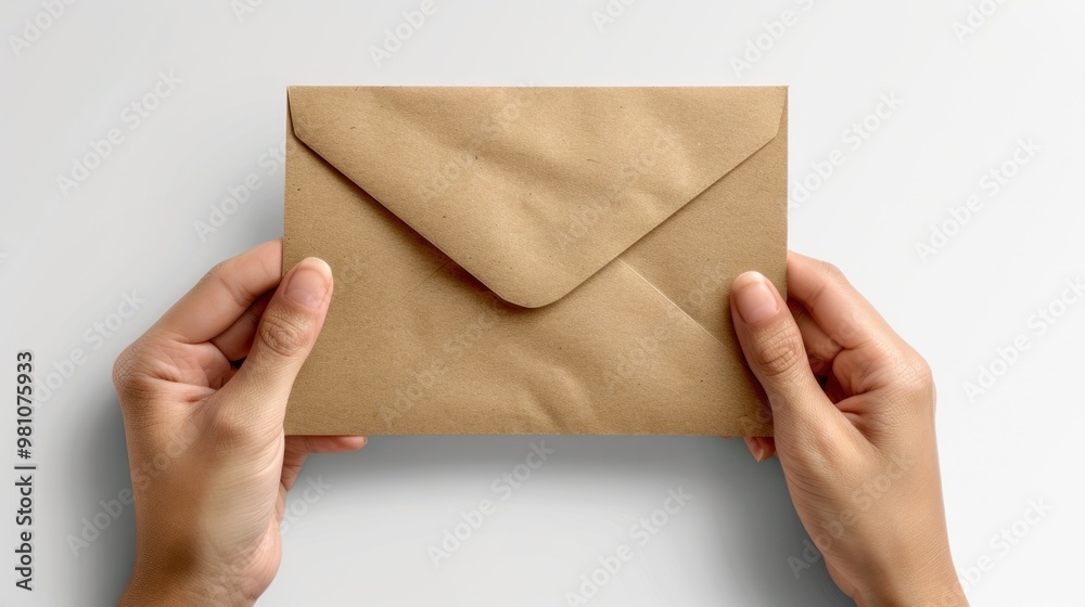 Collection set of hand holding brown and white blank envelope and card on transparent background cutout, PNG file. Collection set of hand holding brown and white blank envelope and card on transparent background cutout, PNG file.