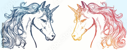 Hand drawn unicorn icon vector art on white isolated background, vector design.