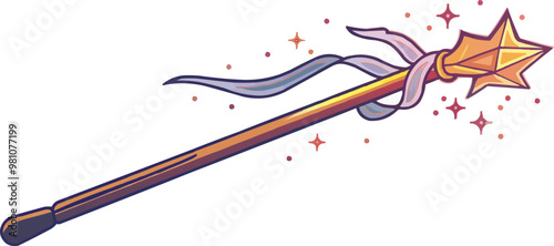 Hand drawn magic wand icon vector art on white isolated background, vector design.