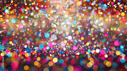 Celebration with colorful confetti party; blurred abstract background.