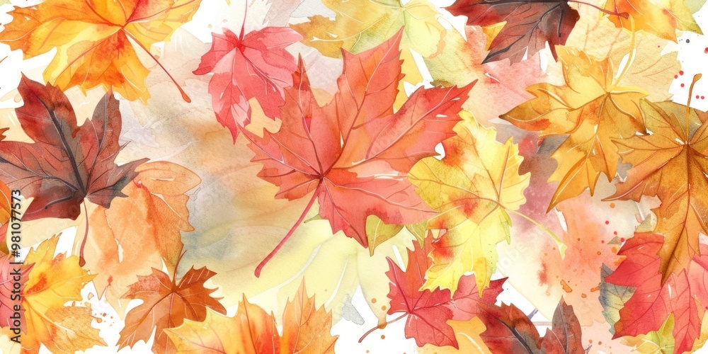 Watercolor illustration of autumn leaves in warm tones. Fall season and nature design concept. Watercolor illustration of autumn leaves in warm tones. Fall season and nature design concept.