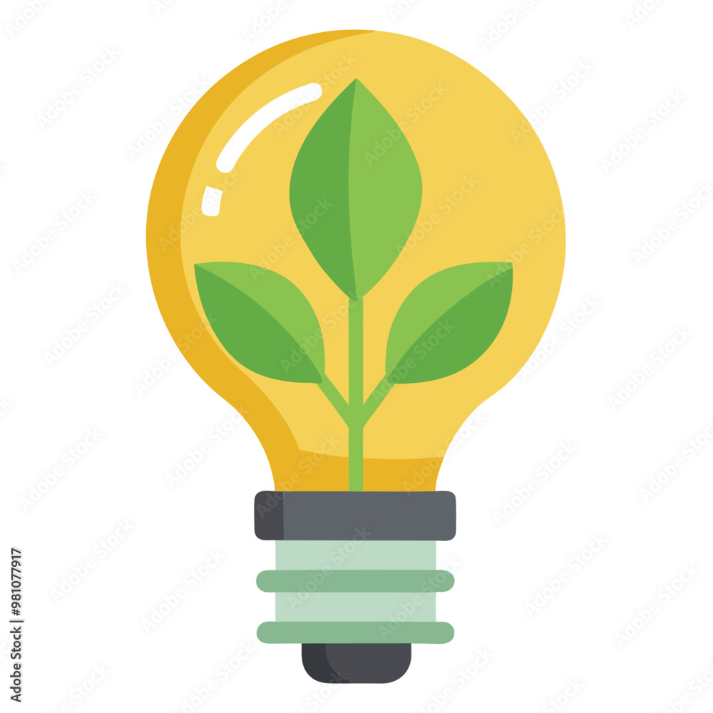 Illustration of Light bulb with leaves isolated Illustration of Light bulb with leaves isolated