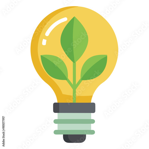 Illustration of Light bulb with leaves isolated