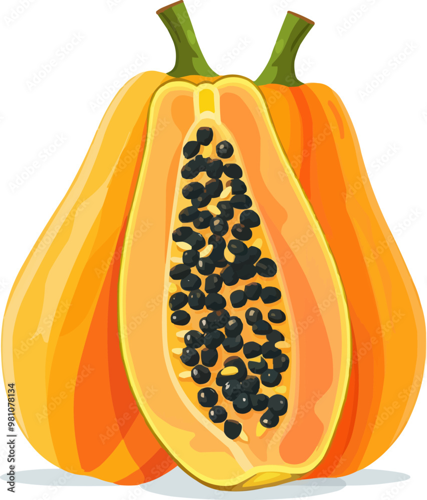 Tropical papaya icon flat on white isolated background, vector design. Tropical papaya icon flat on white isolated background, vector design.