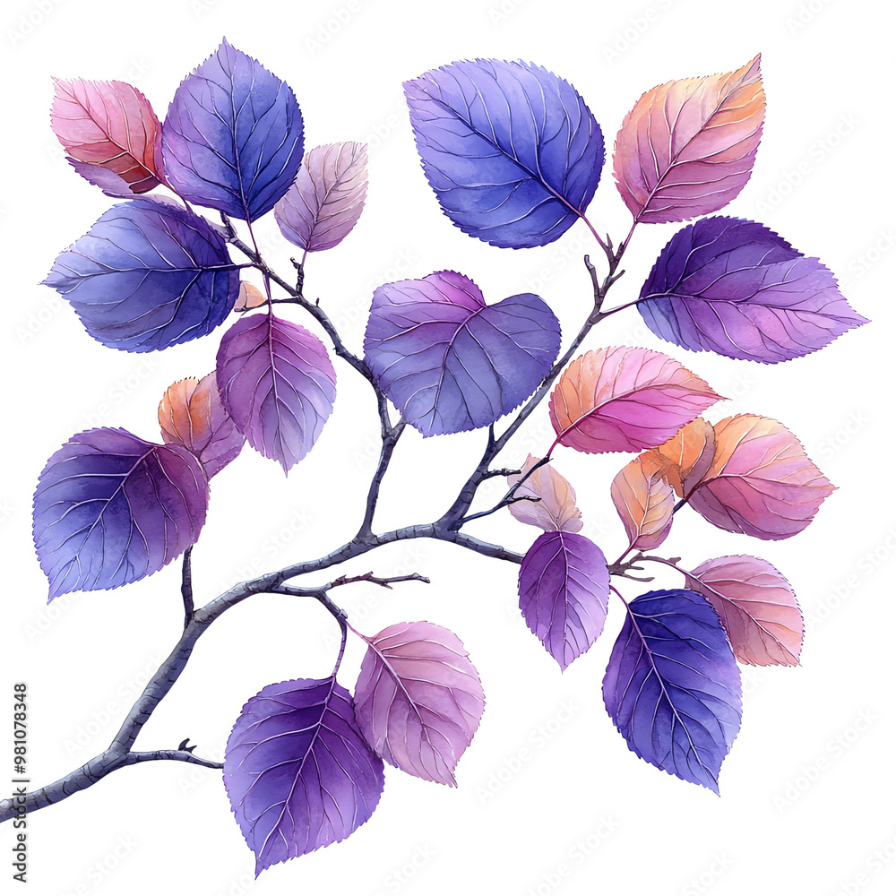 Obraz premium Vibrant branch of purple and pink leaves, adding a touch of nature's beauty and elegance to any project or design.