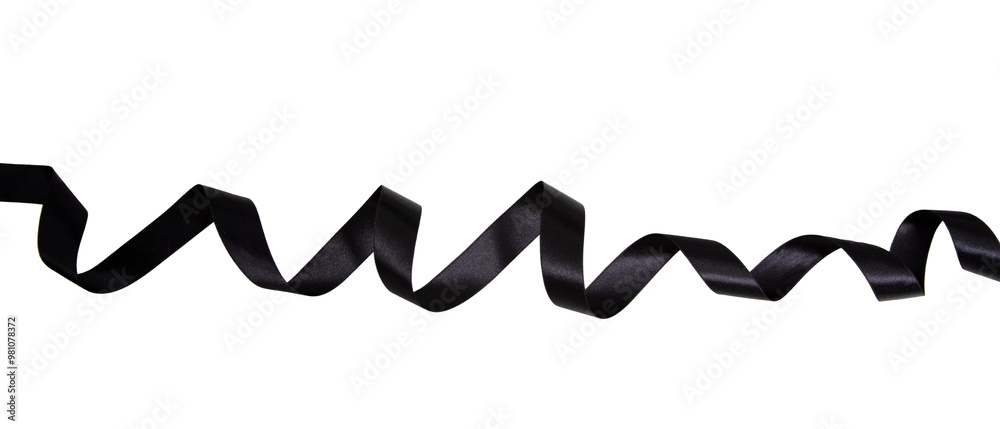 Black curly ribbon isolated on white transparent, design element, banner. Black Friday concept	