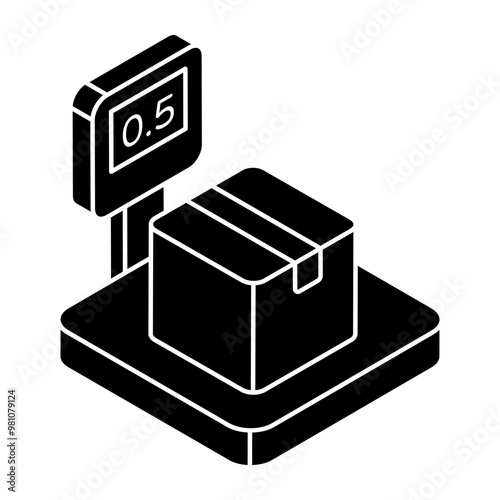 Conceptual flat design icon of parcel weighing