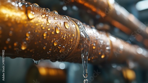 Extreme close-up of pinhole leaks in copper plumbing pipes