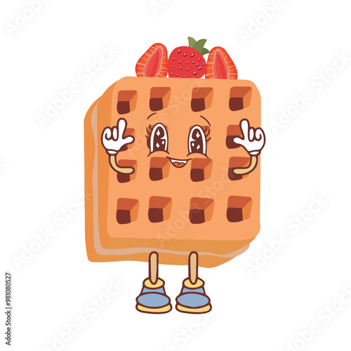 Waffle icon with filling. Vector illustration of waffles in kawaii style, breakfast pastry, sweet snack. Vector illustration