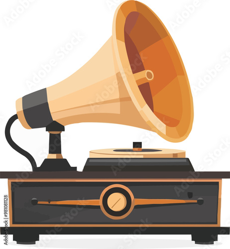 Retro phonograph icon flat on white isolated background, vector design.