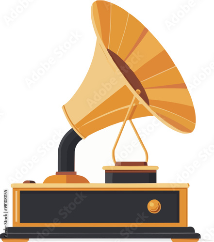 Retro phonograph icon flat on white isolated background, vector design.